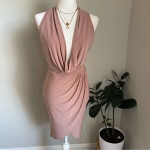 Missguided Blush Backless Dress with Plunge neckline